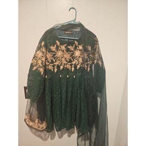 Arfa Riwaj Sz Medium Embroidered Dress Tunic Shawl Pakistani Green Gold See Pics